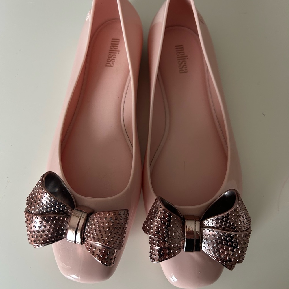 Melissa Aura II pink rose ballet flats with bow 6 - Picture 2 of 6